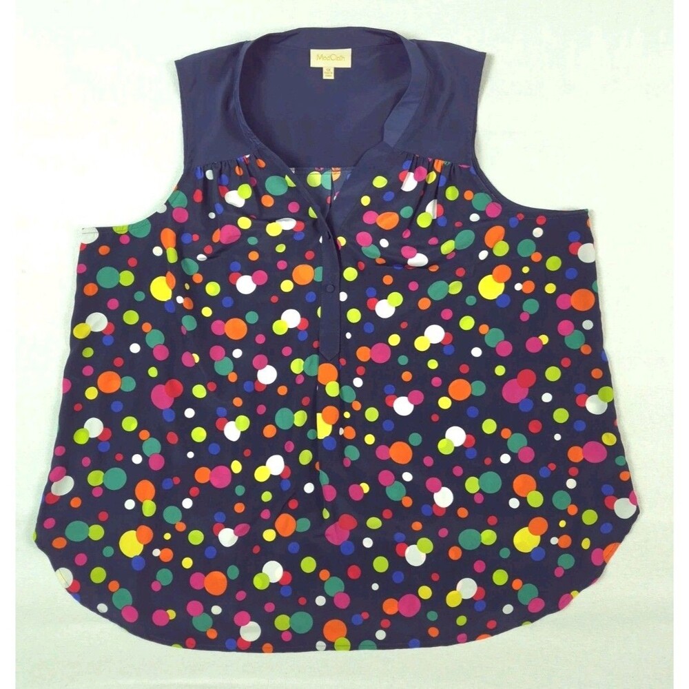 ModCloth Plus Size Top 1X Sleeveless Blouse Colorful Polka Dot Top Retro Chic
